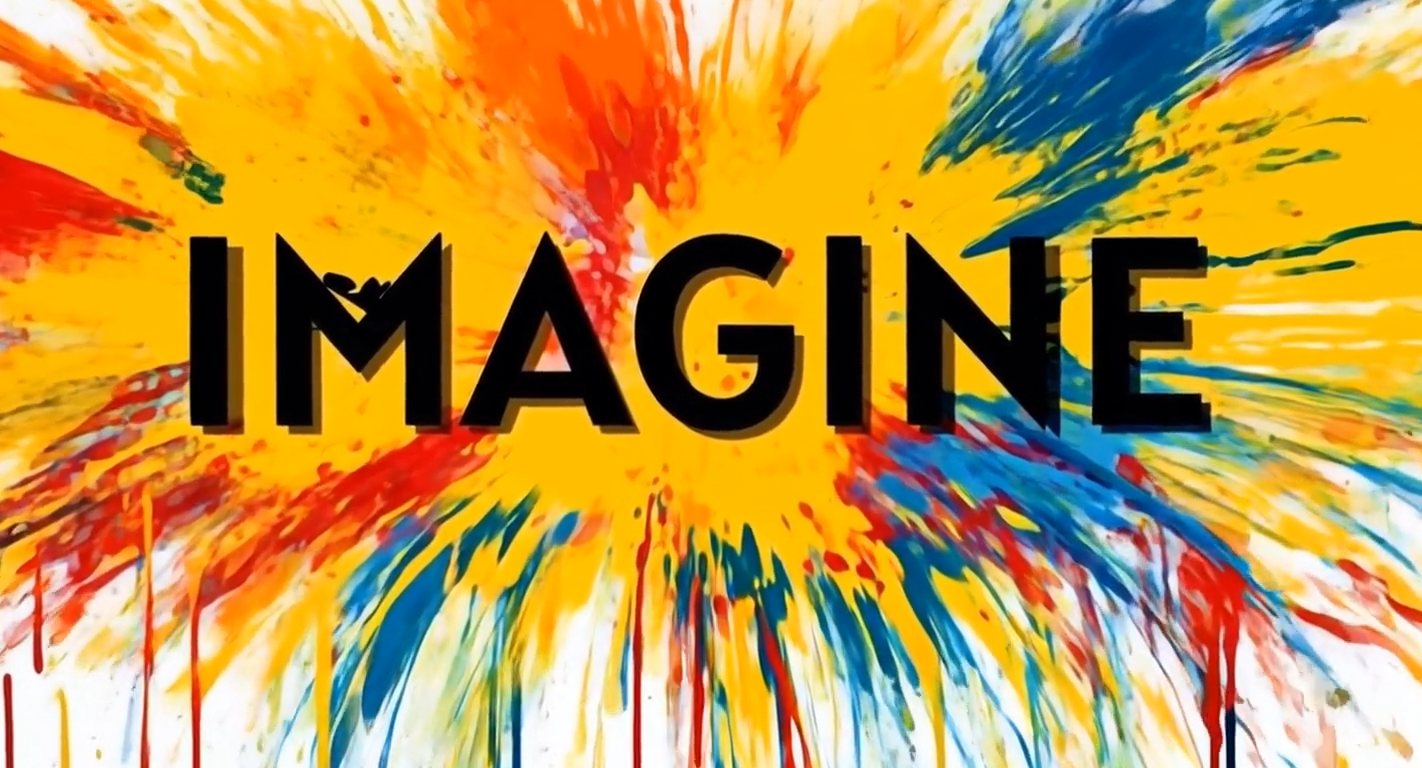 Logo de l'association Jaune-Rouge-Bleu : le mot IMAGINE sur des éclaboussures de peinture jaune, rouge et bleue